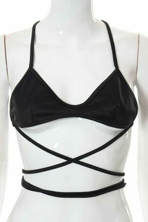 Y2K Black Bandage Spaghetti Strap Crop Top - Streetwear Aesthetic