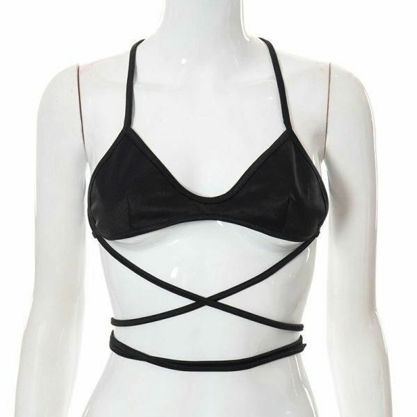 Y2K Black Bandage Spaghetti Strap Crop Top - Streetwear Aesthetic