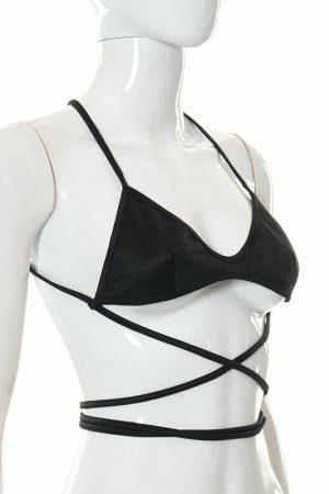 Y2K Black Bandage Spaghetti Strap Crop Top - Streetwear Aesthetic