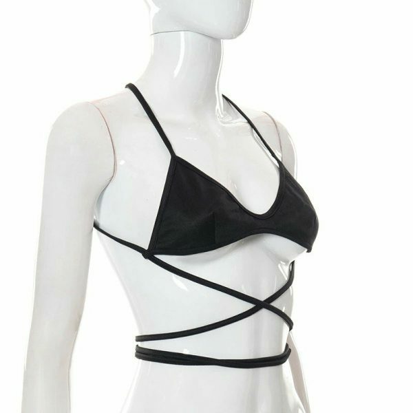 Y2K Black Bandage Spaghetti Strap Crop Top - Streetwear Aesthetic