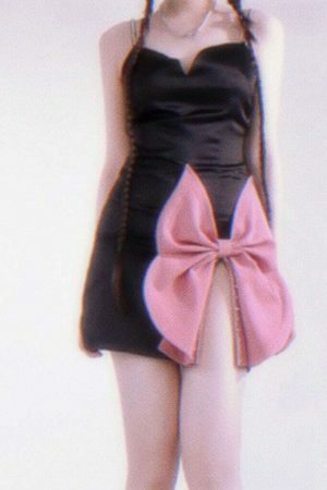 Y2K Black Bow Slit Streetwear Dress