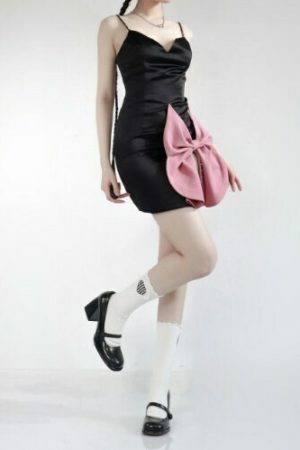 Y2K Black Bow Slit Streetwear Dress