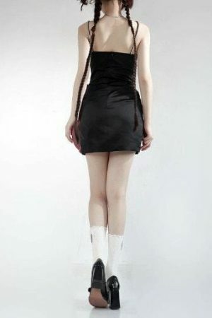 Y2K Black Bow Slit Streetwear Dress