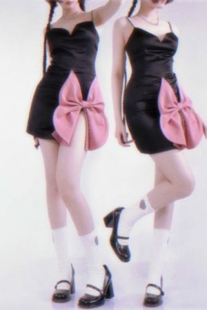 Y2K Black Bow Slit Streetwear Dress