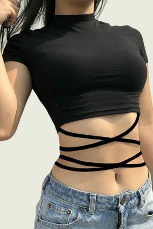 Y2K Black Crop Top for Streetwear Fashion