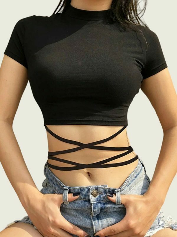 Y2K Black Crop Top for Streetwear Fashion