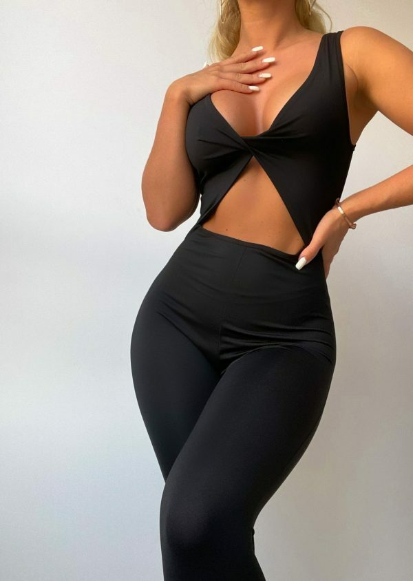 Y2K Black Double Layered Sleeveless Stretchy Jumpsuit