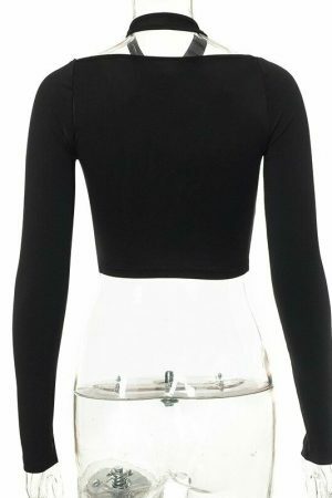 Y2K Black Halter Crop Top: Sexy Streetwear Aesthetic