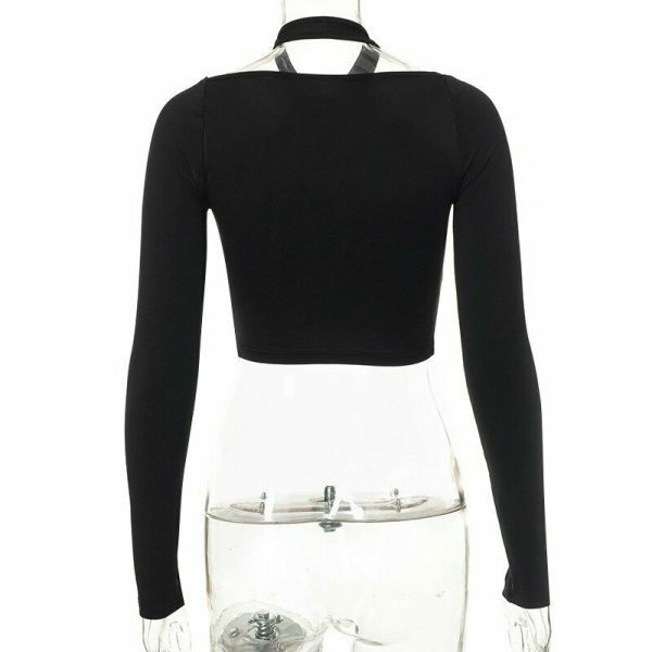 Y2K Black Halter Crop Top: Sexy Streetwear Aesthetic