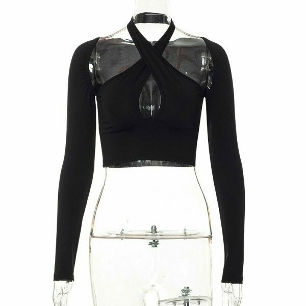 Y2K Black Halter Crop Top: Sexy Streetwear Aesthetic