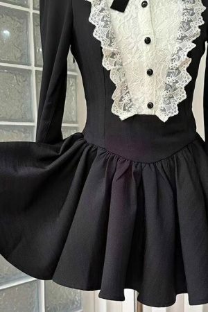 Y2K Black Lace Dress & Bloomers Set | Preppy Idol Japanese Jirai Kei Aesthetic