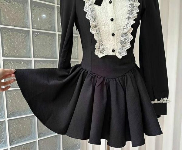 Y2K Black Lace Dress & Bloomers Set | Preppy Idol Japanese Jirai Kei Aesthetic