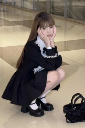 Y2K Black Lace Dress & Bloomers Set | Preppy Idol Japanese Jirai Kei Aesthetic