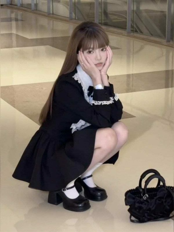 Y2K Black Lace Dress & Bloomers Set | Preppy Idol Japanese Jirai Kei Aesthetic