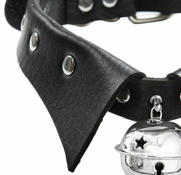 Y2K Black Leather Collar Bell Necklace - Streetwear Punk Aesthetic