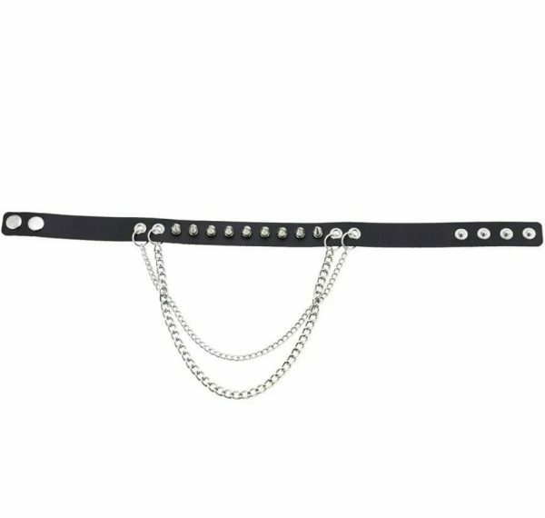 Y2K Black Leather Stud Chain Collar Necklace - Punk Streetwear Costume