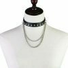 Y2K Black Leather Stud Chain Collar Necklace - Punk Streetwear Costume