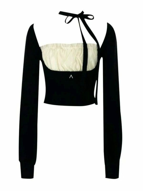 Y2K Black Ribbon Choker Streetwear Top