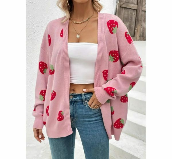 Y2K Black Strawberry Embroidered Knit Cardigan Vintage Streetwear Top