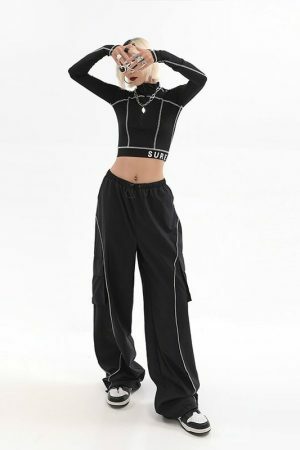 Y2K Black Streetwear Techwear Cargo Joggers Wide Leg Trousers