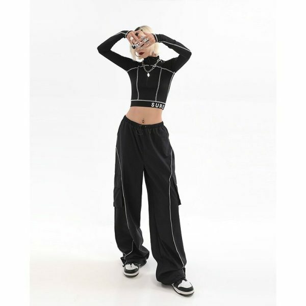 Y2K Black Streetwear Techwear Cargo Joggers Wide Leg Trousers