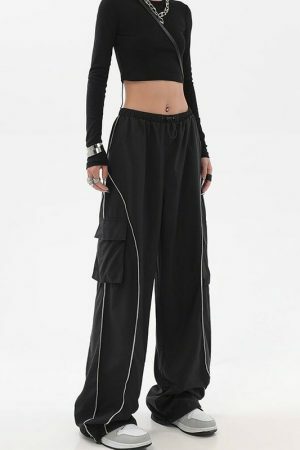 Y2K Black Streetwear Techwear Cargo Joggers Wide Leg Trousers