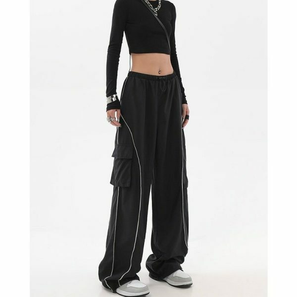 Y2K Black Streetwear Techwear Cargo Joggers Wide Leg Trousers