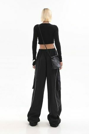 Y2K Black Streetwear Techwear Cargo Joggers Wide Leg Trousers