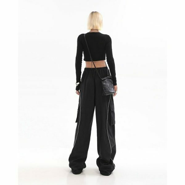 Y2K Black Streetwear Techwear Cargo Joggers Wide Leg Trousers