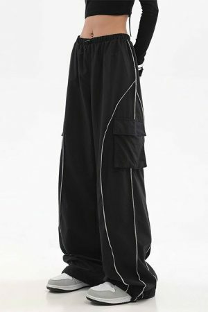 Y2K Black Streetwear Techwear Cargo Joggers Wide Leg Trousers