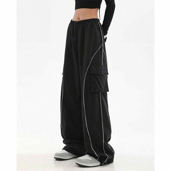 Y2K Black Streetwear Techwear Cargo Joggers Wide Leg Trousers