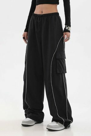 Y2K Black Streetwear Techwear Cargo Joggers Wide Leg Trousers