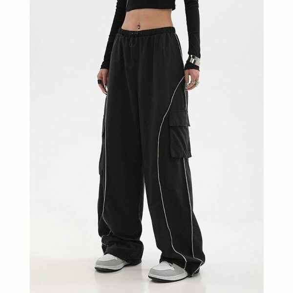 Y2K Black Streetwear Techwear Cargo Joggers Wide Leg Trousers