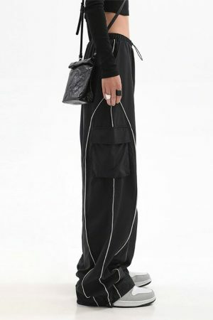 Y2K Black Streetwear Techwear Cargo Joggers Wide Leg Trousers