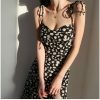 Y2K Black White Floral Midi Dress with Korean French Retro Vibes