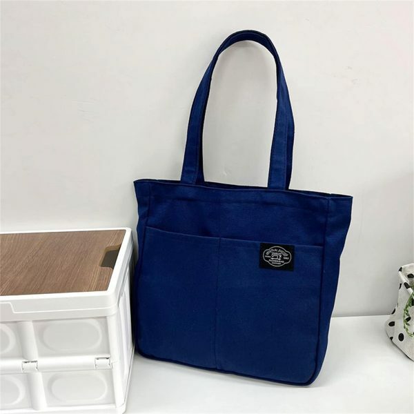 Y2K Blue Canvas Shoulder Bag with Multi-Pockets for Women