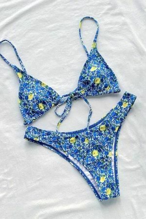 Y2K Blue Floral Bikini for Women - Streetwear Aesthetic