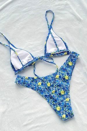 Y2K Blue Floral Bikini for Women - Streetwear Aesthetic