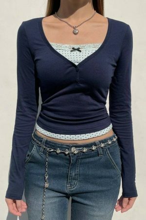 Y2K Blue Lace Coquette Pullover