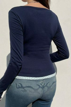 Y2K Blue Lace Coquette Pullover