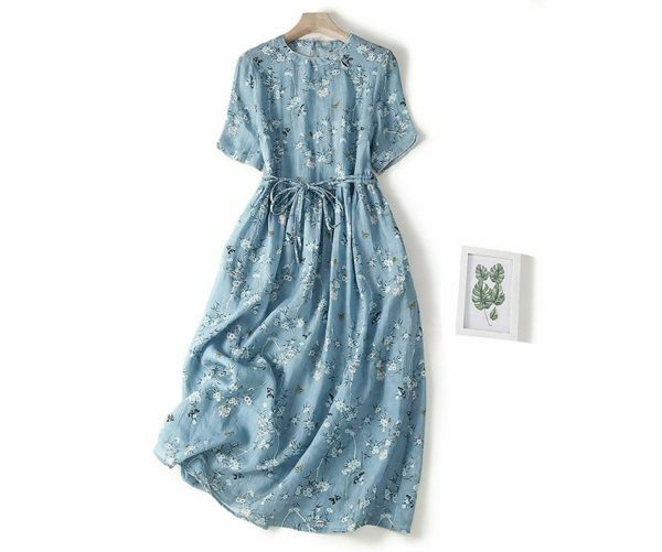 Y2K Bohemian Floral Midi Dress with Belt for Women