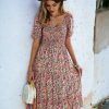 Y2K Boho Print Midi Dress | Casual Puff Sleeve Split Dress