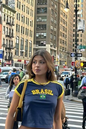 Y2K Brasil Crop Top - Soccer Aesthetic Tee, 90s 2000s Brazil Shirt