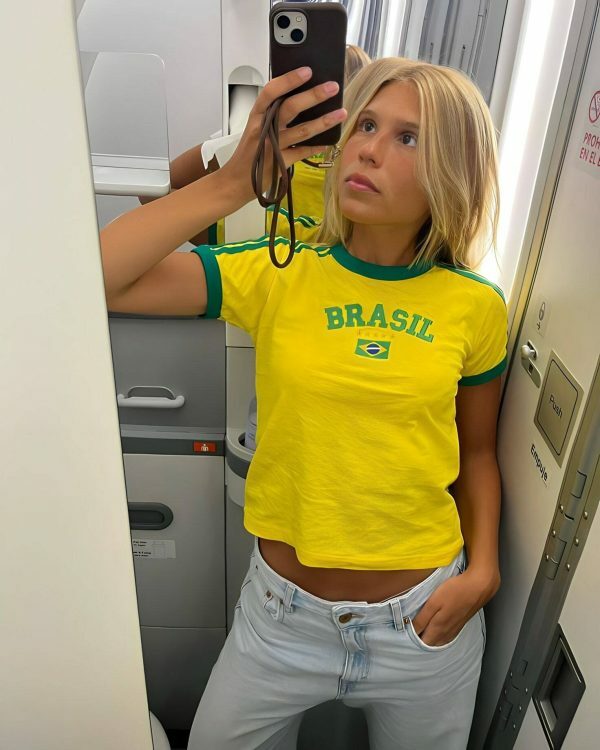 Y2K Brazil Crop Top Baby Tee - Soccer Aesthetic Shirt