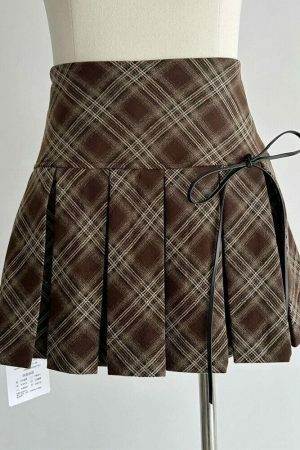 Y2K Brown Ribbon Streetwear Skirt