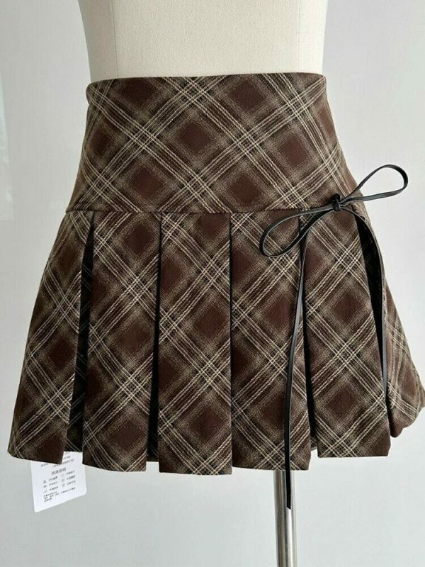 Y2K Brown Ribbon Streetwear Skirt