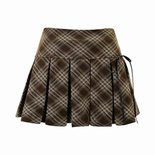 Y2K Brown Ribbon Streetwear Skirt