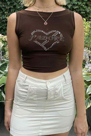 Y2K Brown Trend Sexy Lolita Hip hop Summer Fashion Streetwear Vintage Gothic Crop Top