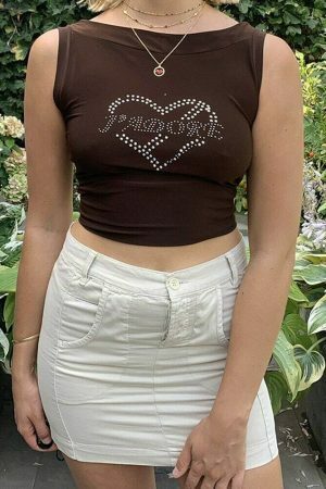 Y2K Brown Trend Sexy Lolita Hip hop Summer Fashion Streetwear Vintage Gothic Crop Top