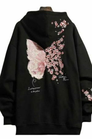 Y2K Butterfly Embroidery Cherry Blossom Hoodie